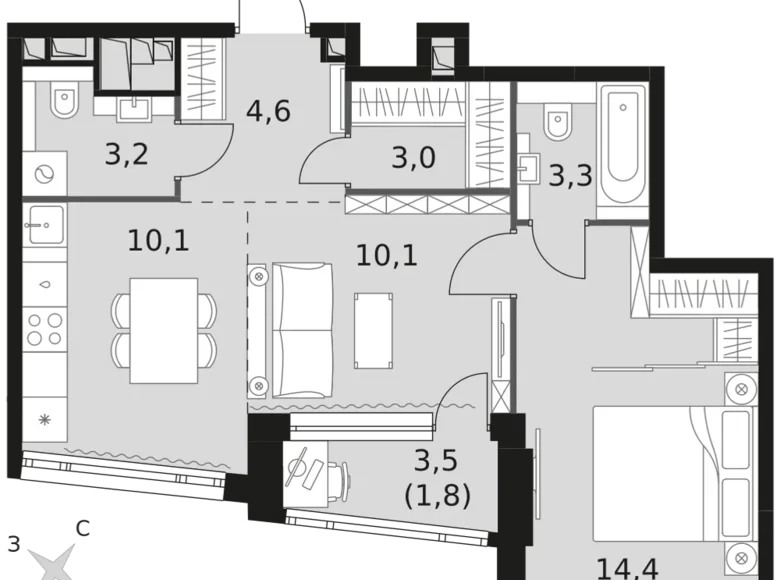 Квартира 2 комнаты 51 м² Москва, Россия