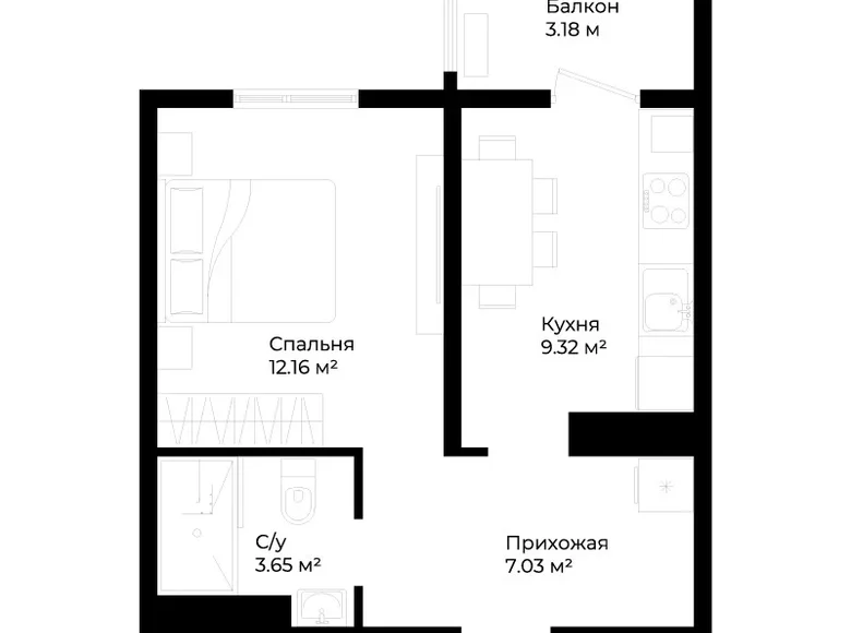 Kvartira 1 xona 33 m² Toshkentda