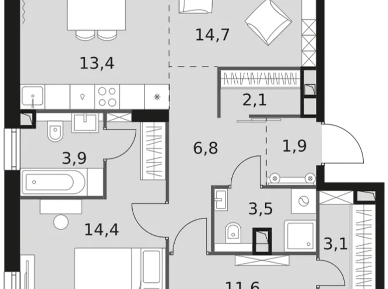 Квартира 3 комнаты 75 м² Москва, Россия