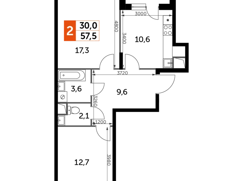 Квартира 2 комнаты 58 м² Развилка, Россия