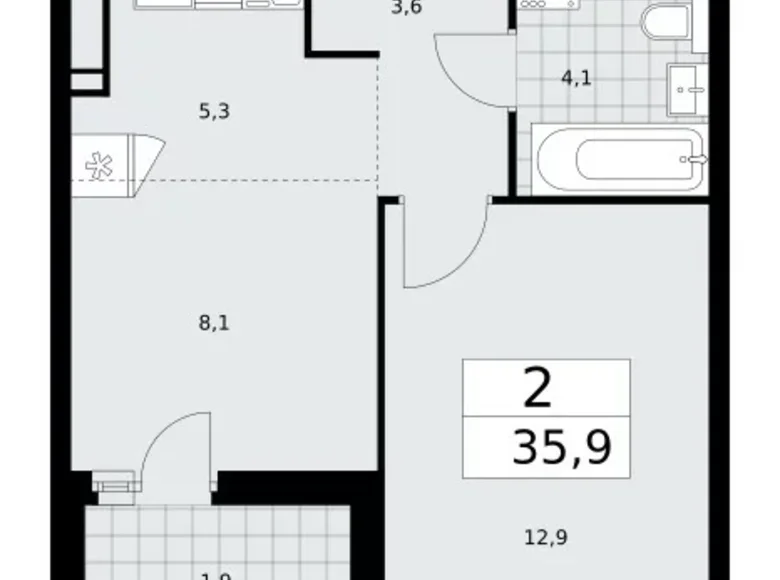 Квартира 2 комнаты 36 м² Москва, Россия