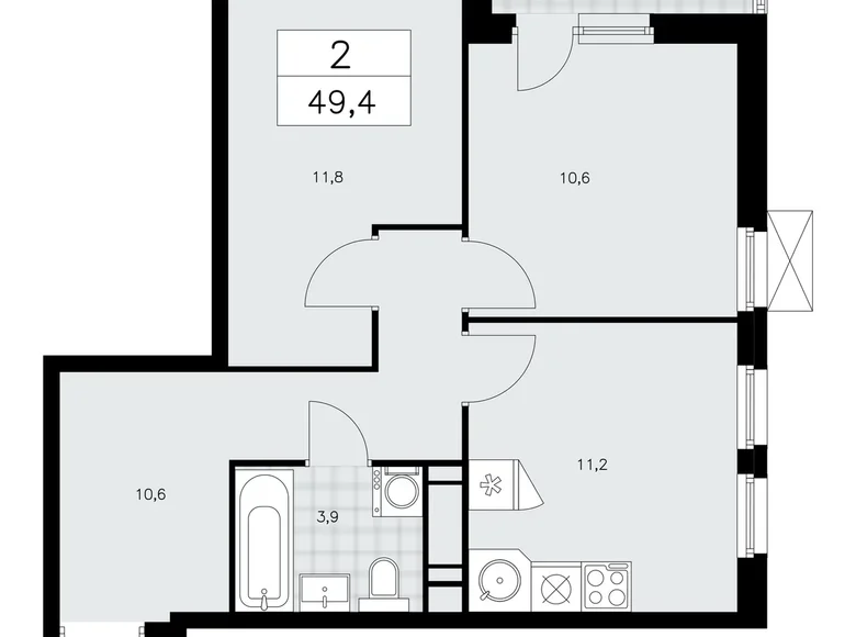 Wohnung 2 Zimmer 49 m² Moskau, Russland