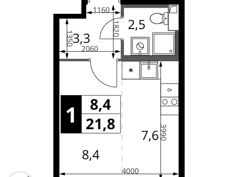 Студия 1 комната 22 м² Химки, Россия