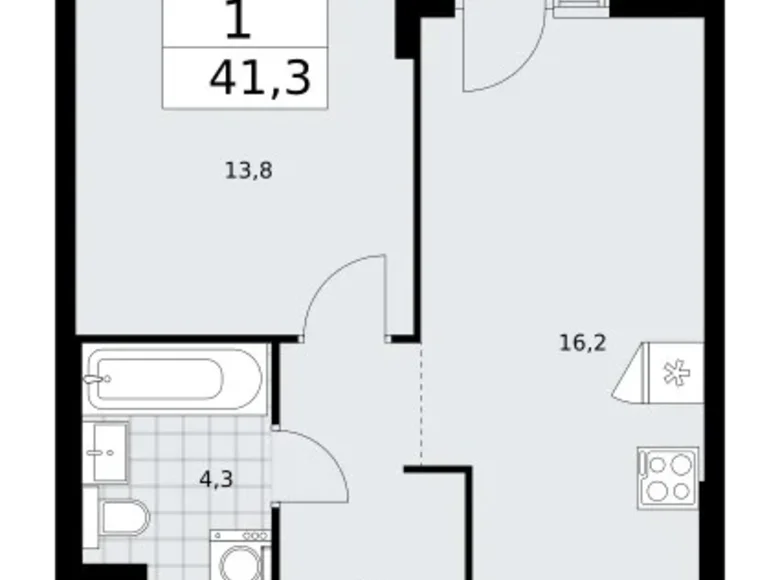 1 room apartment 41 m² Troitsk, Russia