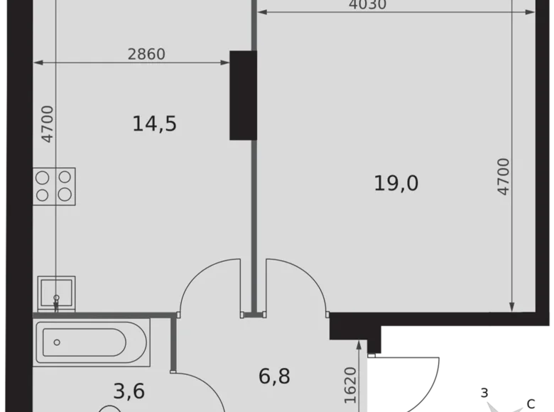 1 room apartment 44 m² Moscow, Russia