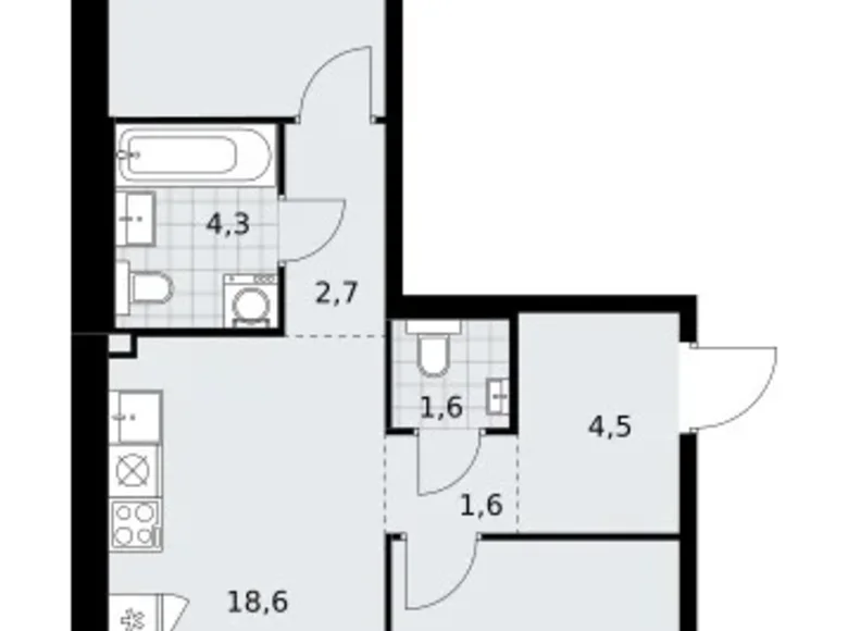Квартира 2 комнаты 58 м² район Троицк, Россия