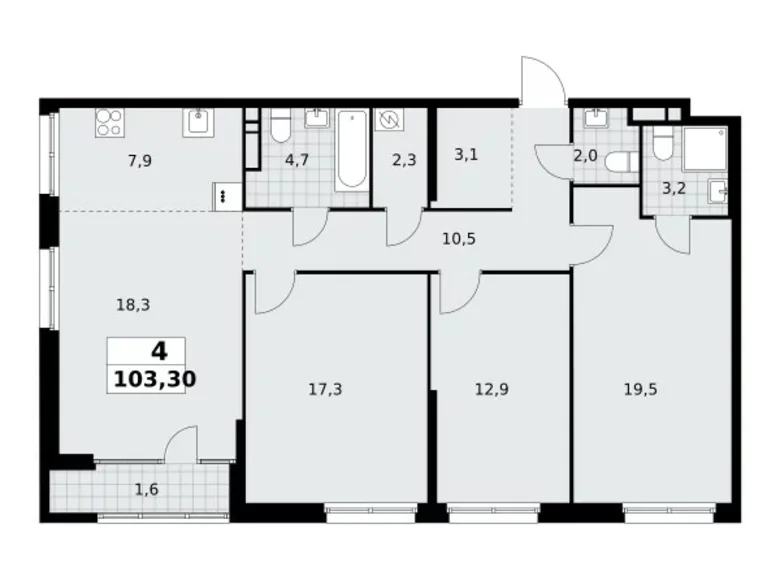 4 room apartment 103 m² Northern Administrative Okrug, Russia