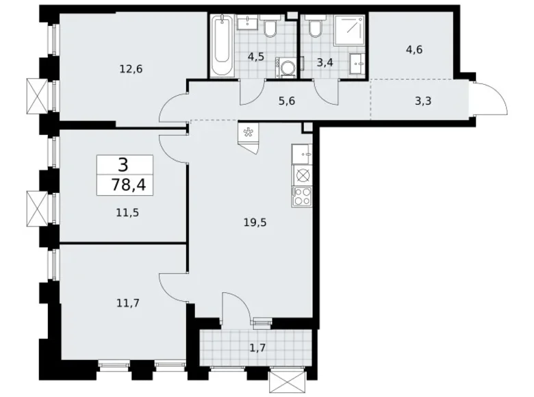 Apartamento 3 habitaciones 78 m² Troitsk, Rusia