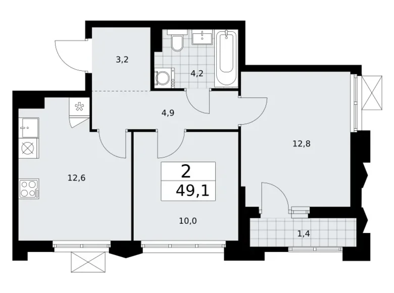 Квартира 2 комнаты 49 м² район Троицк, Россия
