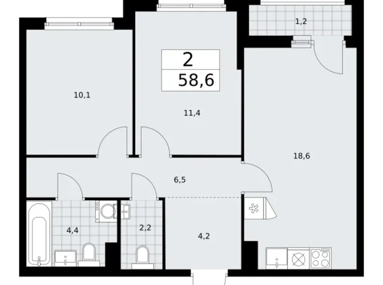 Квартира 2 комнаты 59 м² район Троицк, Россия