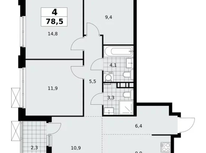 Apartamento 4 habitaciones 79 m² Moscú, Rusia