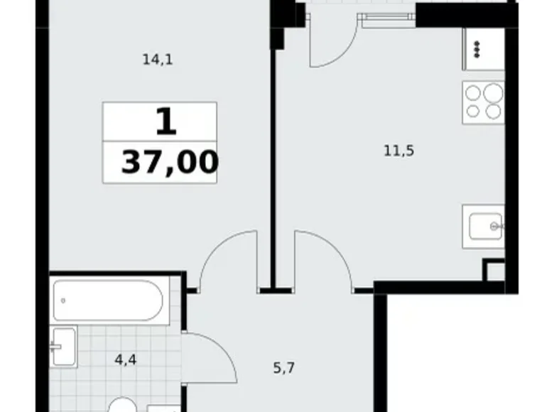 Квартира 1 комната 37 м² Postnikovo, Россия