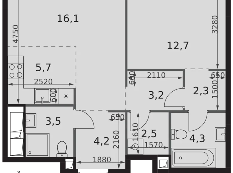 Apartamento 2 habitaciones 55 m² Moscú, Rusia