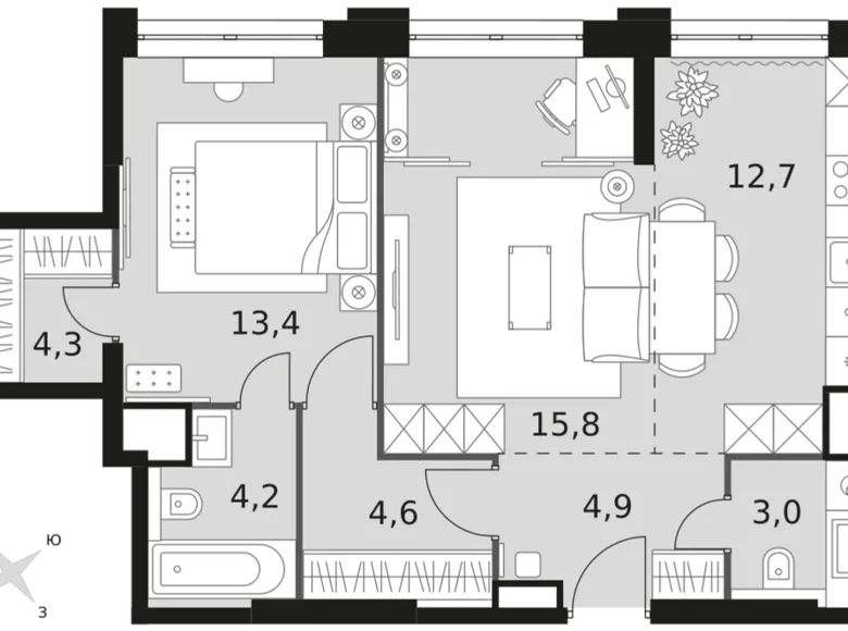 2 room apartment 63 m² North-Western Administrative Okrug, Russia