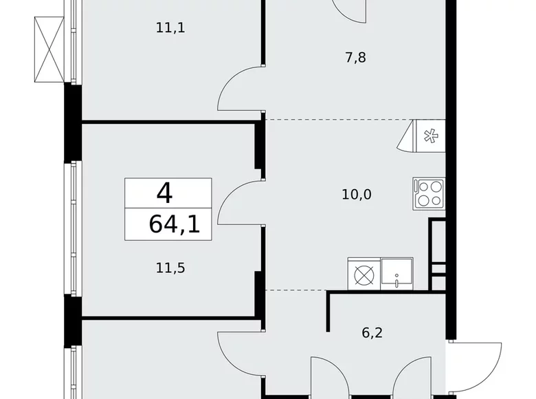 Apartamento 4 habitaciones 64 m² poselenie Desenovskoe, Rusia