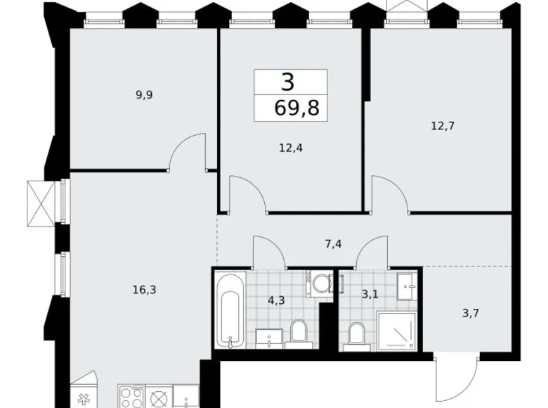 Wohnung 3 zimmer 70 m² Troizk, Russland