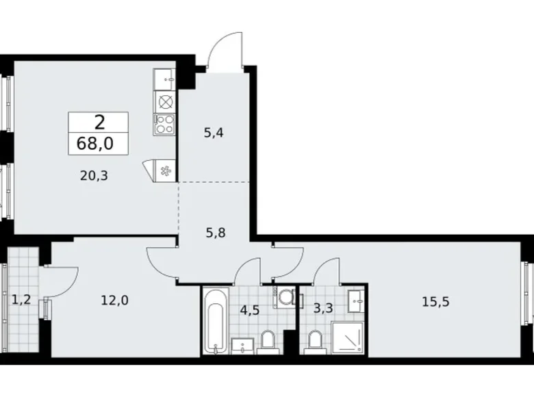 Квартира 2 комнаты 68 м² район Троицк, Россия