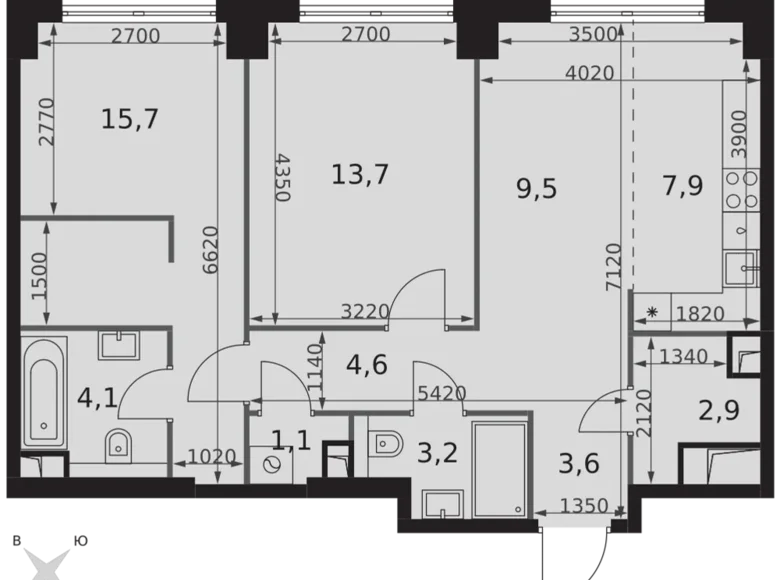 Appartement 2 chambres 66 m² North-Western Administrative Okrug, Fédération de Russie