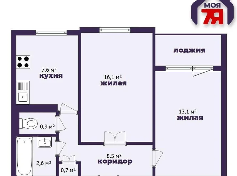 2 room apartment 51 m² Zhodzina, Belarus