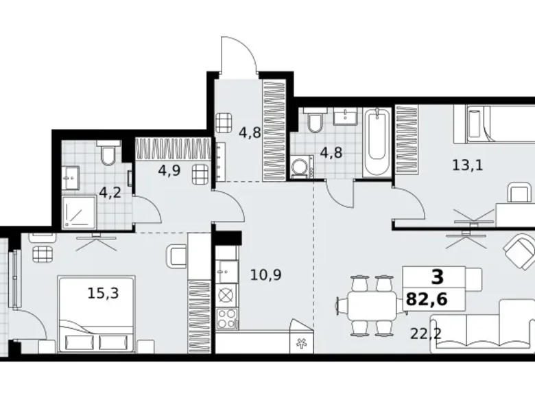 Квартира 3 комнаты 83 м² район Коммунарка, Россия