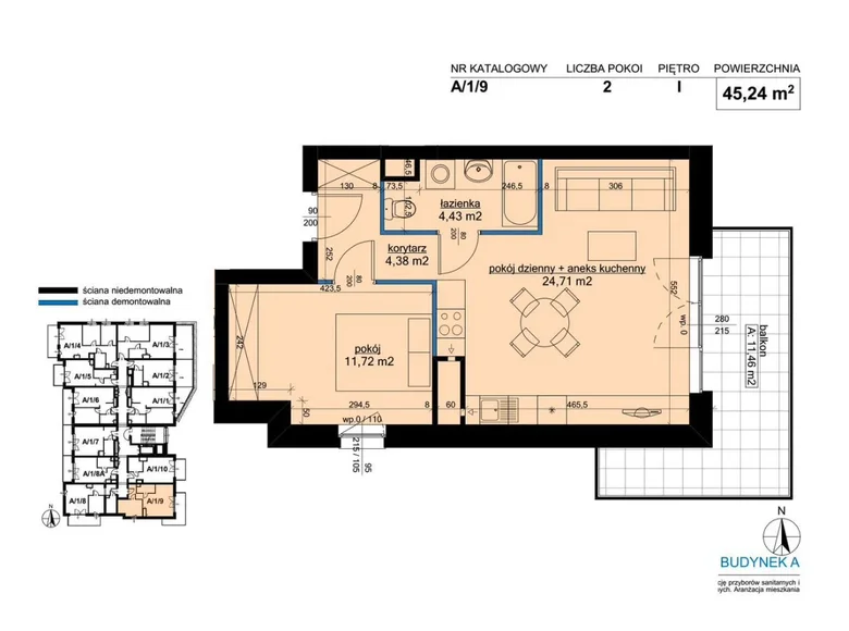 Квартира 2 комнаты 45 м² Познань, Польша