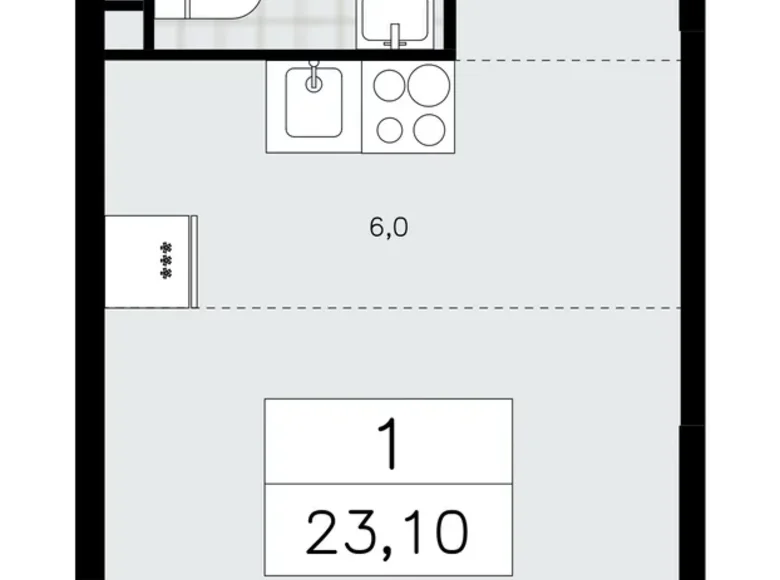 Квартира 1 комната 23 м² Москва, Россия