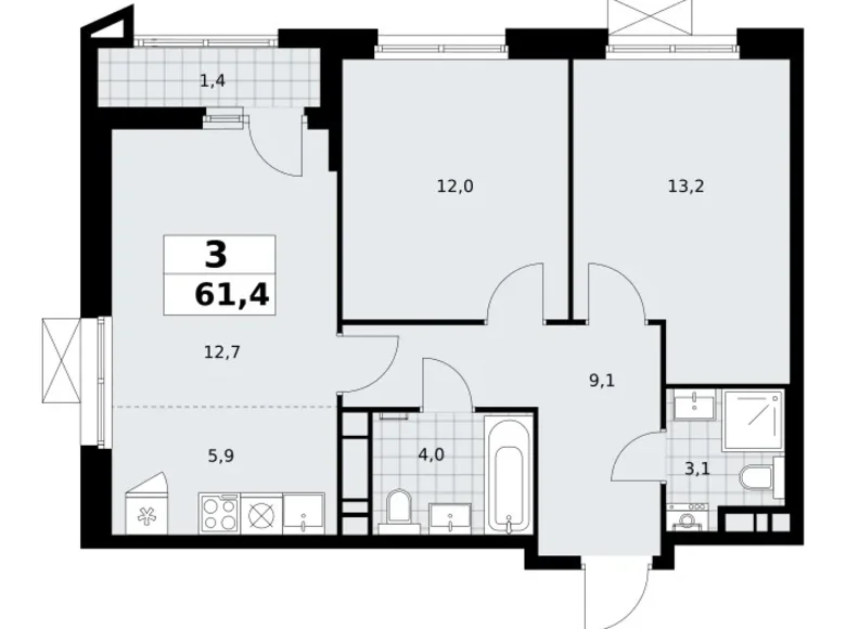 Wohnung 3 zimmer 61 m² poselenie Sosenskoe, Russland