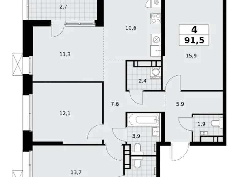 Mieszkanie 4 pokoi 92 m² Kommunarka, Rosja