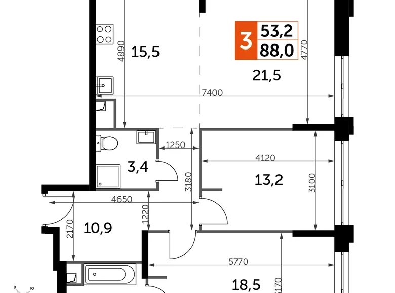 Apartamento 3 habitaciones 88 m² North-Western Administrative Okrug, Rusia