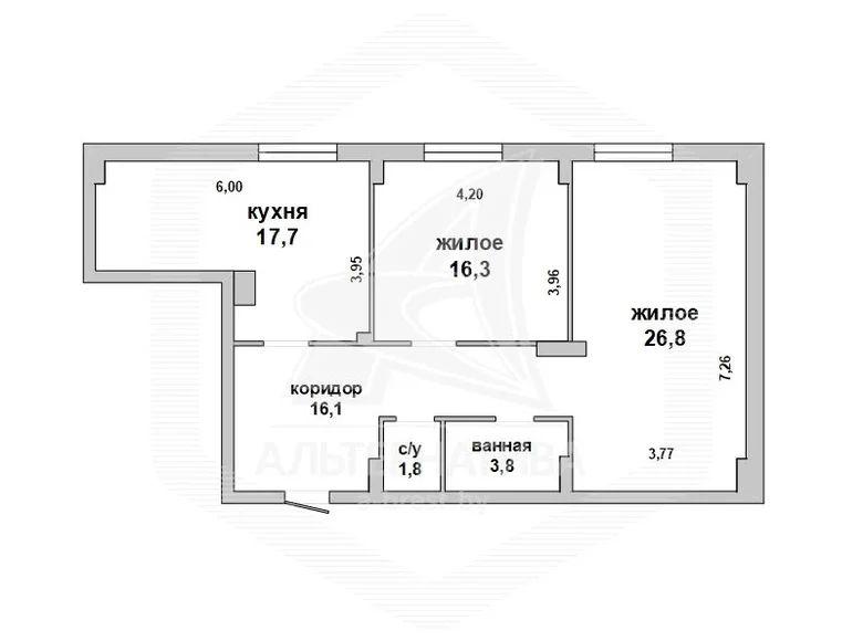 2 room apartment 83 m² Pruzhany, Belarus