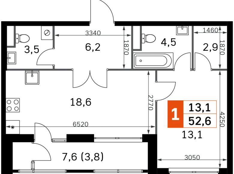 Mieszkanie 2 pokoi 53 m² Moskwa, Rosja