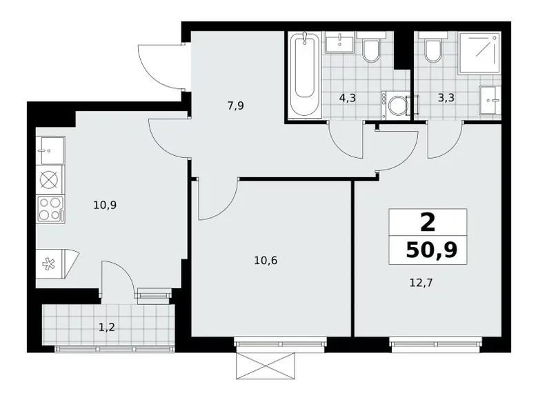 2 room apartment 51 m² poselenie Sosenskoe, Russia