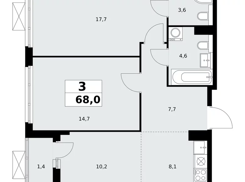 Appartement 3 chambres 68 m² poselenie Sosenskoe, Fédération de Russie