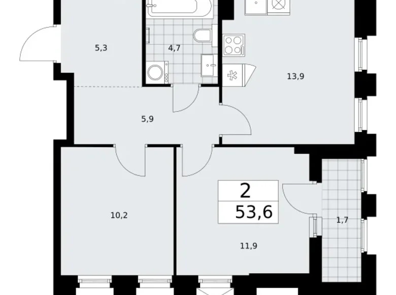 2 room apartment 54 m² Troitsk, Russia