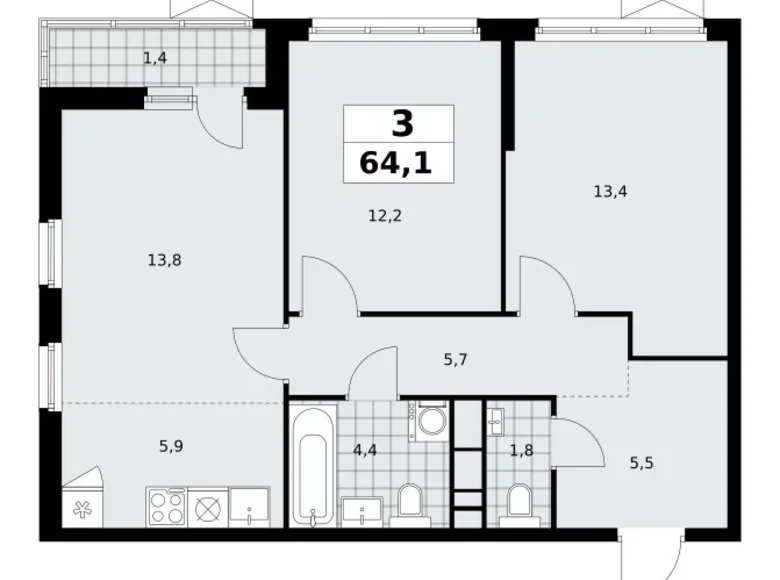 Wohnung 3 zimmer 64 m² Moskau, Russland