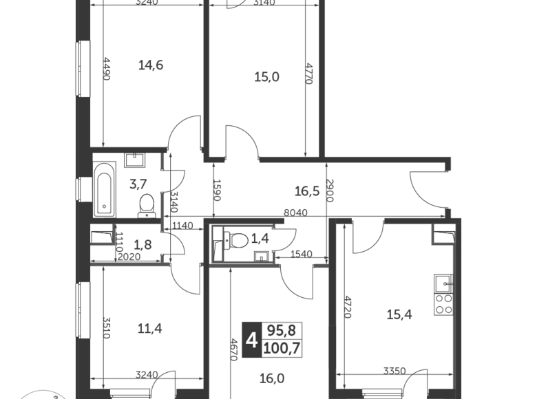 Apartamento 4 habitaciones 101 m² Nekrasovka District, Rusia