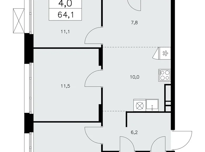 Квартира 4 комнаты 64 м² поселение Сосенское, Россия