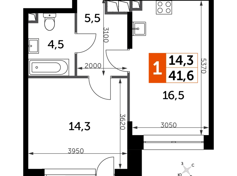 Wohnung 1 Zimmer 42 m² Nordwestlicher Verwaltungsbezirk, Russland