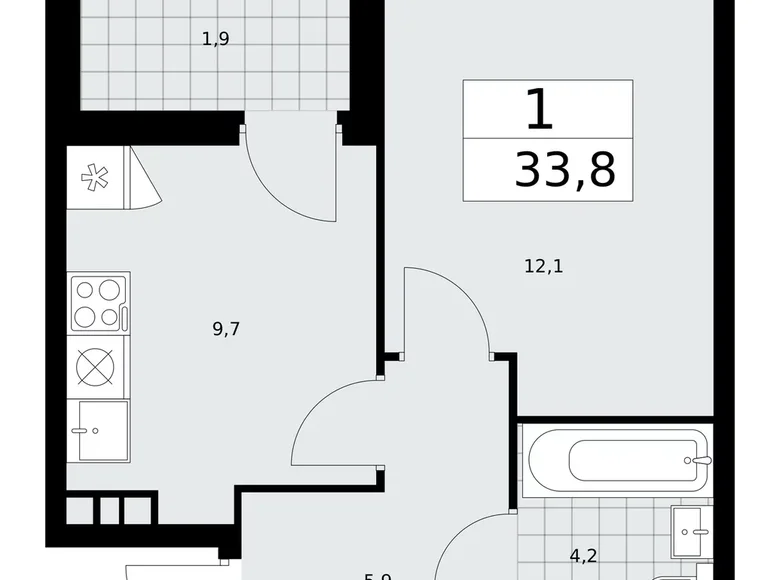 1 room apartment 34 m² poselenie Sosenskoe, Russia