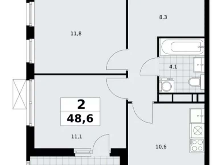 2 room apartment 49 m² Moscow, Russia