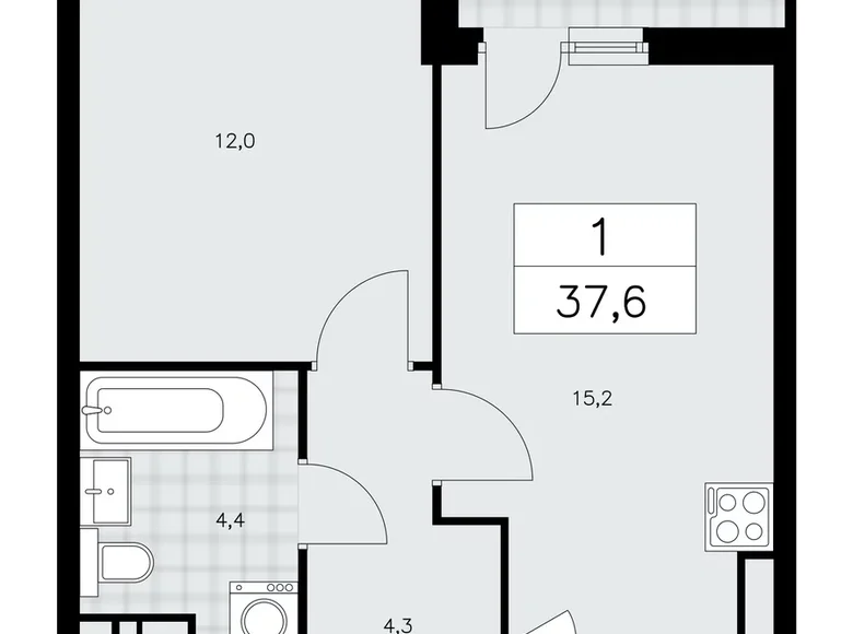 Квартира 1 комната 38 м² поселение Сосенское, Россия