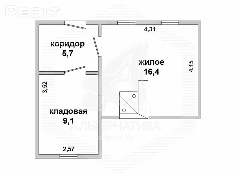 1 room apartment 32 m² Vielikarycki sielski Saviet, Belarus