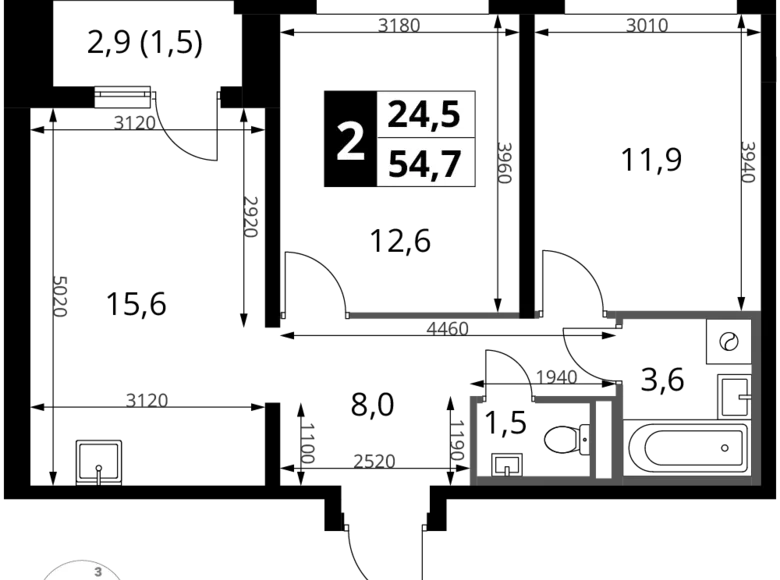 Квартира 2 комнаты 55 м² Сапроново, Россия