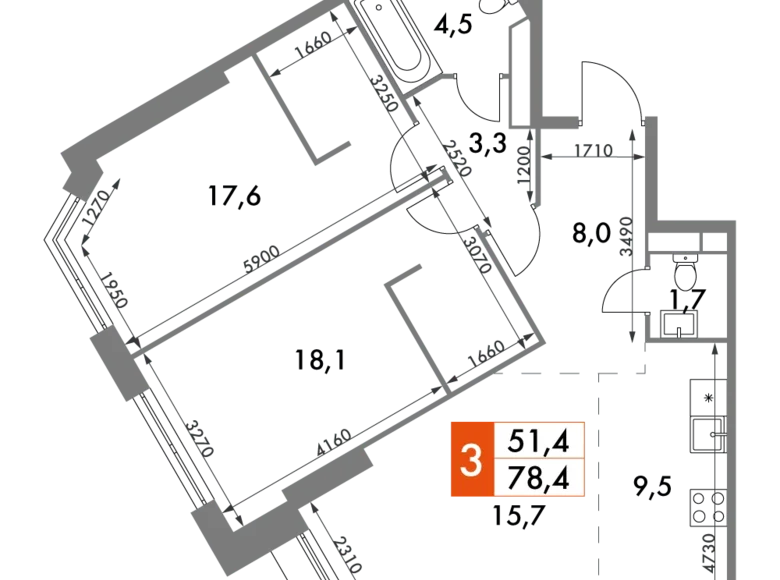 Mieszkanie 3 pokoi 78 m² Konkovo District, Rosja