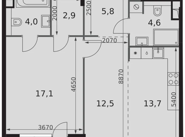 Appartement 2 chambres 63 m² Moscou, Russie