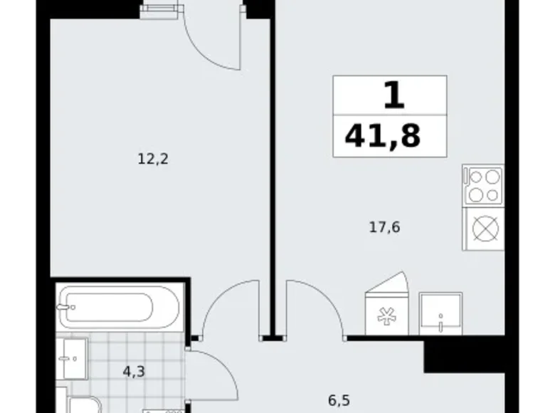 Квартира 1 комната 42 м² район Троицк, Россия