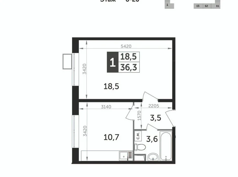 Квартира 1 комната 36 м² Ленинский городской округ, Россия