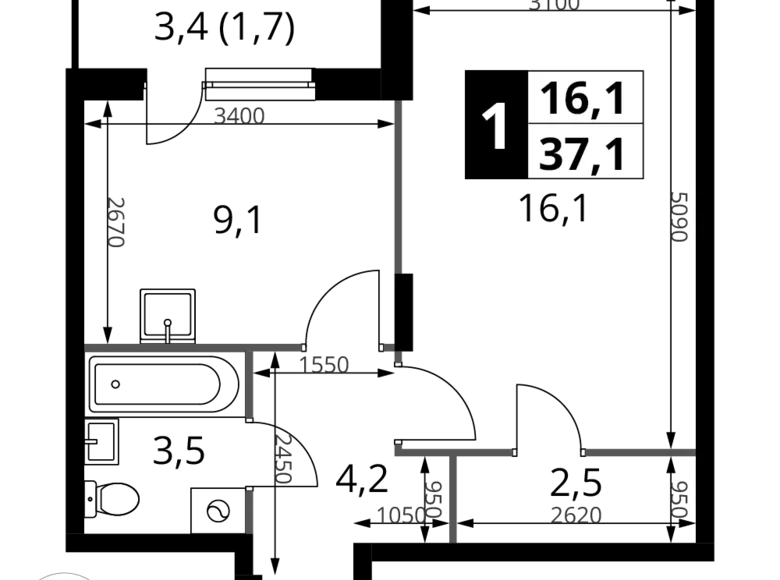 Mieszkanie 1 pokój 37 m² Potapovo, Rosja