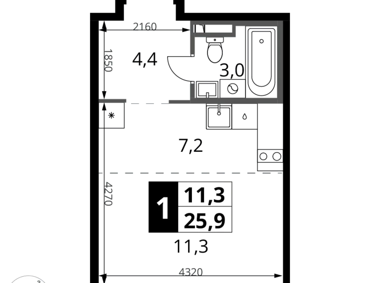 Appartement 1 chambre 26 m² Potapovo, Fédération de Russie