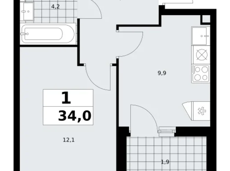 Квартира 1 комната 34 м² поселение Сосенское, Россия